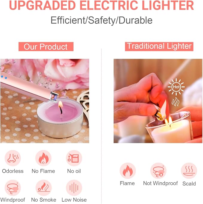 Electric Candle Lighter Valentine's Day Gifts for Women Mom Men Wife USB Arc Rechargeable Windproof Lighter for Candle BBQ Birthday Housewarming Gift Idals (Rose Gold)