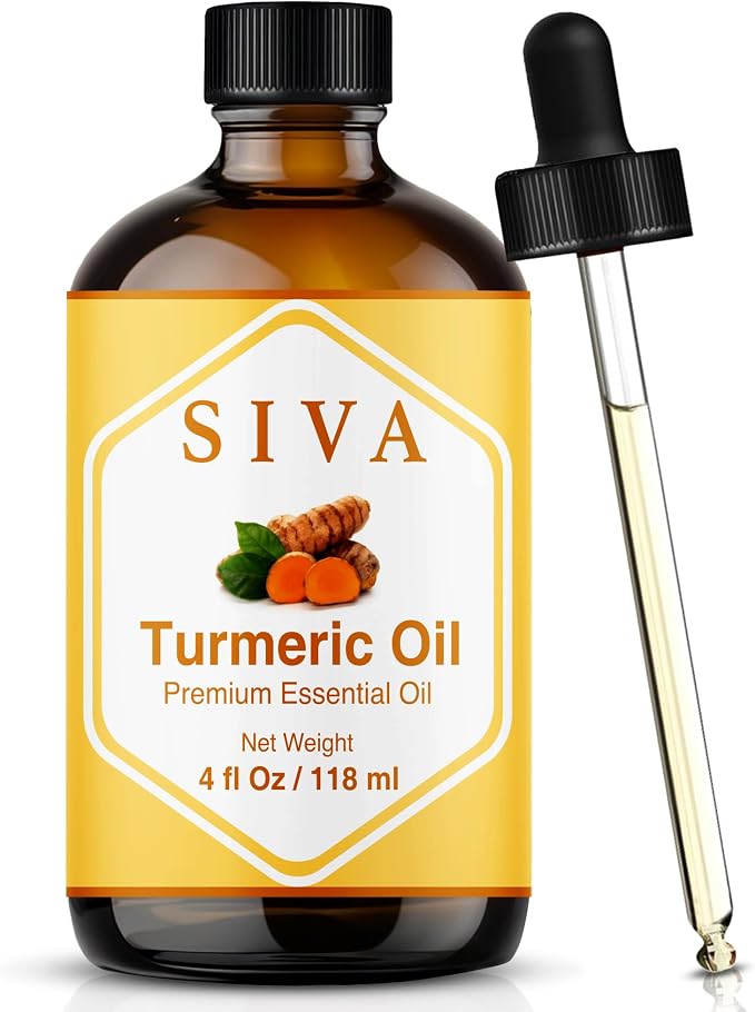 Siva Turmeric Essential Oil 4 Fl Oz – for Diffuser, Skin & Hair Care – Ideal for Aromatherapy, Massage & DIY Blends- with Dropper