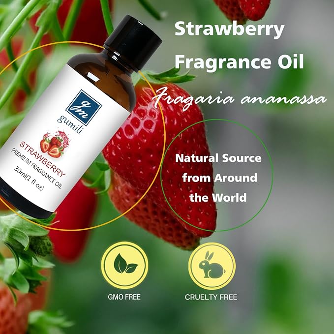 GM Gumili Strawberry Fragrance Oil, Perfume Oil, Home Scent Oils for Soaps, Candle Making, Dryer Balls, Diffusers, Laundry, Slime -1 oz /30ml