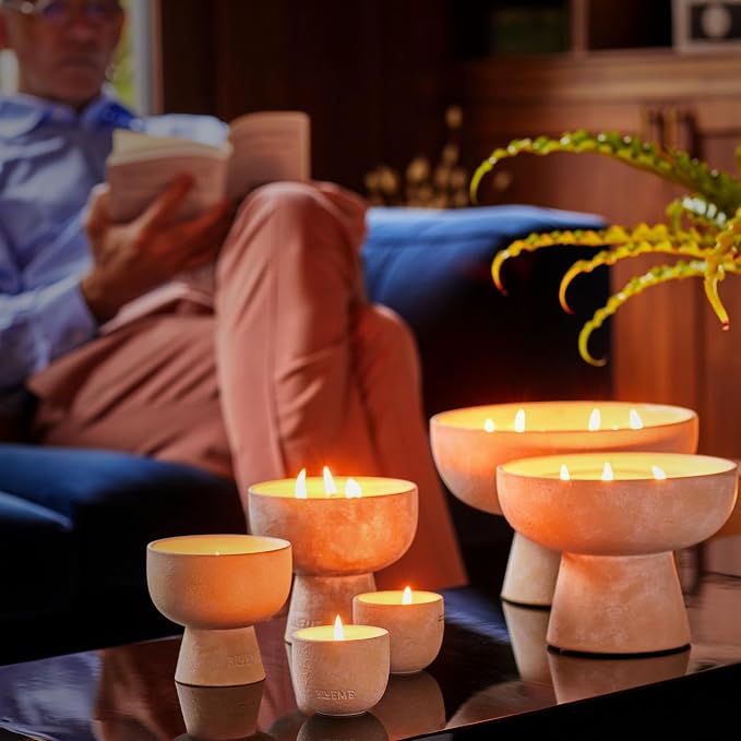 Blueme Nostalgia Candle Refill | Bergamot & Musk | 4 Wick - Contains Essential Oil, Sustainable, Hand Finished, Hand Poured, Luxury Refill, Natural Cotton Wick, Soy-Wax Blend | Large 24 oz