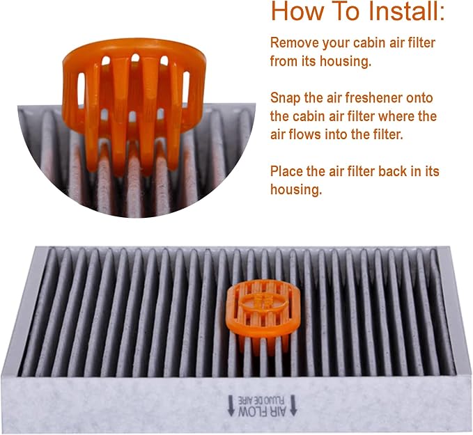 PUREFLOW Cabin Filter Air Freshener with Odor Eliminator – Fits on Most Car, Truck, and SUV Cabin Air Filters - Tropical Peach (2-Pack)