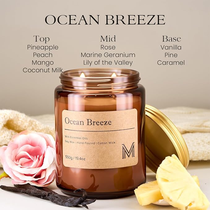 M&SENSE Oceanic Breeze Scented Christmas Candle Gift | 19.4oz, 115-Hour Burn | Natural Organic Soy Wax | Long-Lasting for Stress Relief and Gifting | for Christmas, Thanksgiving, Holiday