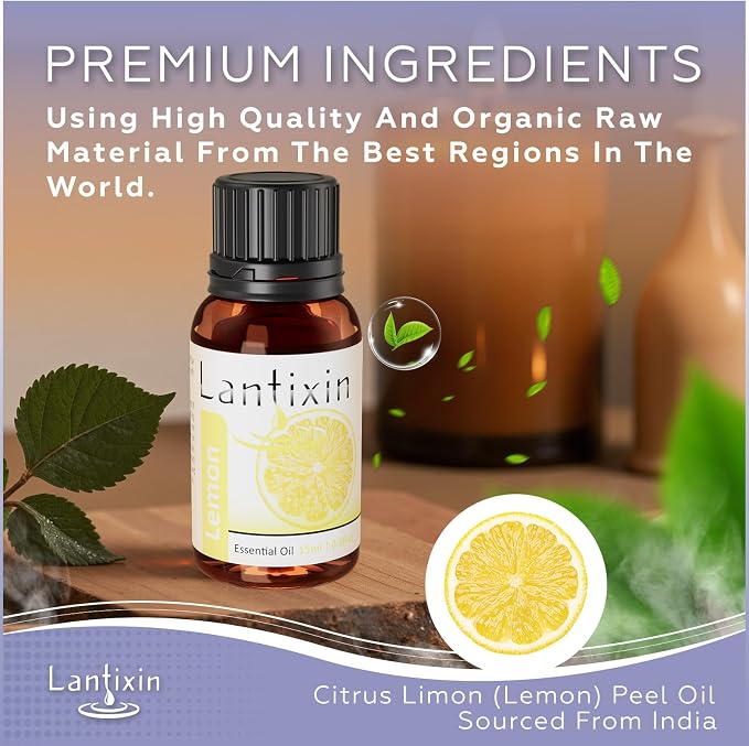 Lantixin 100% Pure Lemon Essential Oil – Natural Undiluted Scent for Diffuser – Bright & Purifying Home Fragrance for Ultrasonic Diffusers, Meditation & Crafting – 0.5 fl oz(Lemon)