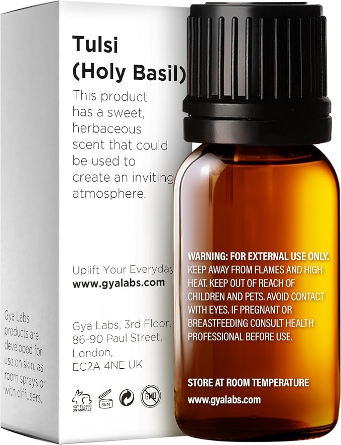 100% Pure Holy Basil (Tulsi) Essential Oil - 0.34 Fl Oz - Holy Basil (Tulsi) Oil for Hair, Skin, Diffuser, Aromatherapy & DIY Candle Making Scent
