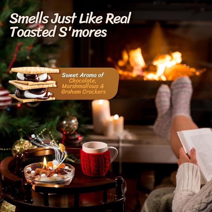 S'mores Candle Bowl, 2 Wicks Realistic Cereal Food Candles with Graham Crackers, Chocolate, and Marshmallows for Best Burn, Ideal for Christmas, Thanksgiving Day, Camping, Movie Night Supplies