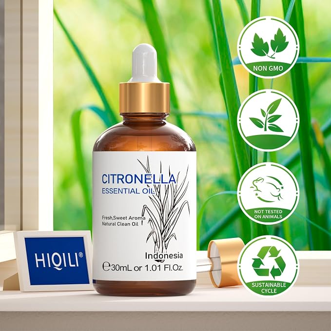 HIQILI 1 Fl Oz Citronella Essential Oil for Aromatherapy Diffuser for Home - 30ML