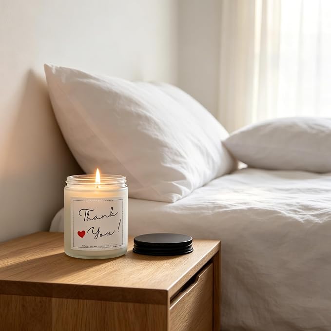 Thank You Scented Candle, Thank You Gifts, Appreciation Gifts for Moms, Dads, Friends, Sisters, Coworkers, Nurses, Principal, Teacher, Boss, Coworkers, Lavender & Eucalyptus, 100% Soy Wax, 7OZ