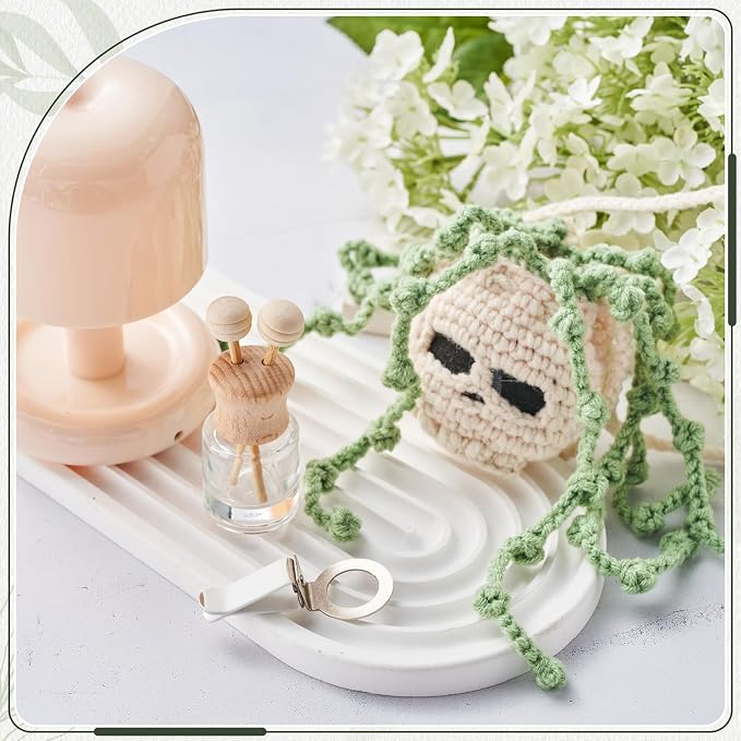 Leelosp 7 Pcs Nightmare Decoration Christmas Hanging Car Air Freshener with Empty Refillable Essential Oil Diffuser Bottle Knitted Potted Handmade Cute Car Interior Charm Ornament (8 ml, Skull)
