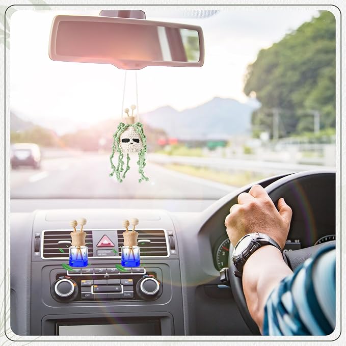 Leelosp 7 Pcs Nightmare Decoration Christmas Hanging Car Air Freshener with Empty Refillable Essential Oil Diffuser Bottle Knitted Potted Handmade Cute Car Interior Charm Ornament (8 ml, Skull)