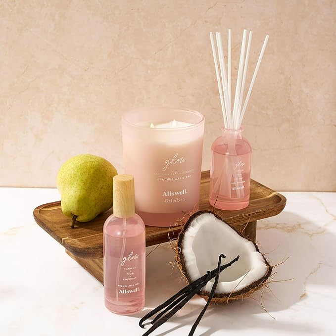 Scented Reeds Diffuser 3 fl oz (90mL) with 8 Synthetic Reeds (Glow (Vanilla + Pear + Coconut))