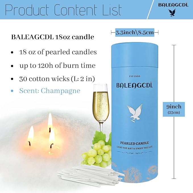 Bubble Theory Pearled Candle 18 Oz (1.1lb) with 30 Wicks - Champagne Scented Sand Candles White Refillable Wax Lasts Up to 120 Hours Smooth and Clean Burning for DIY Candle Making