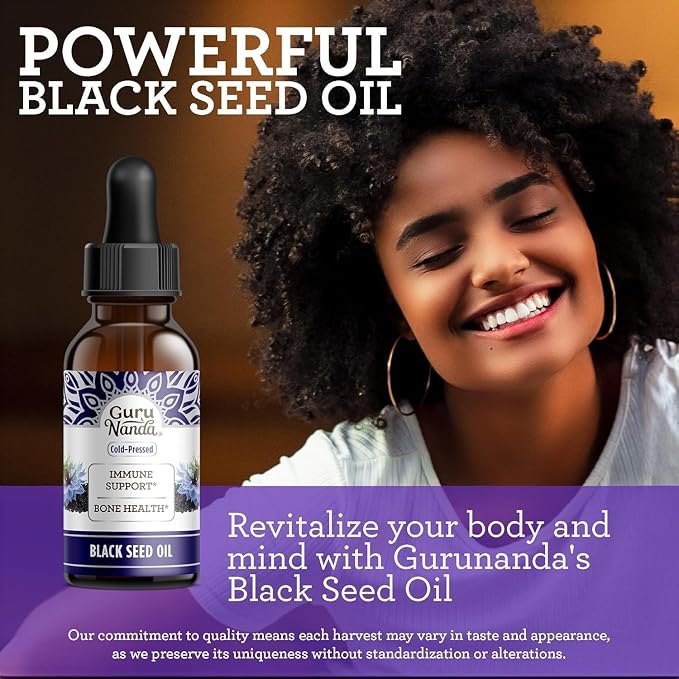GuruNanda Black Seed Oil, Cold-Pressed Nigella Sativa - Rich in Vitamin D3 5000 Units, K2 & E, High Thymoquinone | Potent Antioxidant for Immune Support, Non-GMO, 2 Fl.oz (Pack of 3)