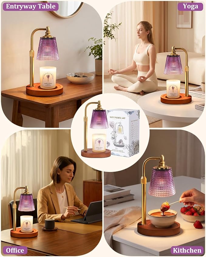 Hong-in Candle Warmer Lamp with Timer Dimmer, Birthday Gifts for Women, House Warming Gifts for New Home, Vintage Room Decor, Adjustable Height Candle Lamp, Wax Warmer for Scented Jar Candles, Purple