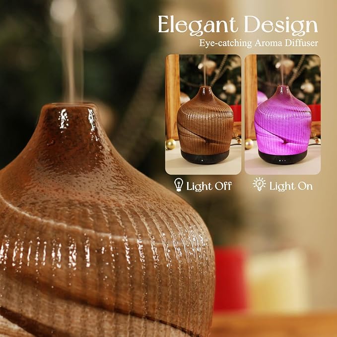 Porseme 280ml Essential Oil Diffuser, Ultrasonic Cool Mist Humidifier with Color Changing, Auto Shut-Off, 6-10 Running Hours, Aromatherapy Glass Diffusers for Home Bedroom, Office, Yoga (Deep Desert)