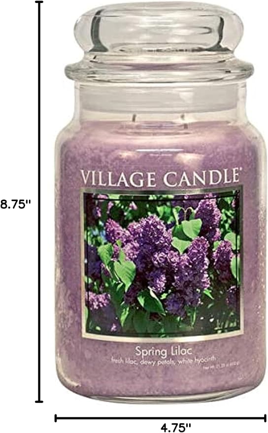 Village Candle Spring Lilac Large Glass Apothecary Jar, Scented Candle, 21.25 oz., Purple