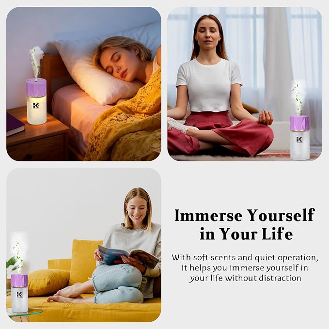 250mL Essential Oil Diffuser, Wireless Aromatherapy Oil Diffusers for Small Room, 35 Million Negative Ion Mist Humidifier with Night Light & Auto Shut-Off, Lavender Scent for Home, Car&Office