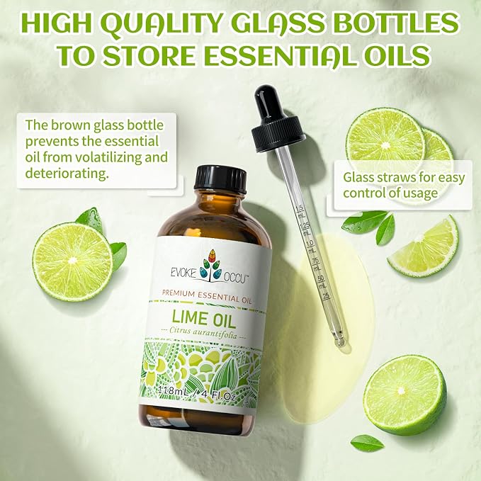 EVOKE OCCU Lime Essential Oil for Diffuser, Aromatherapy, Hair and Candles Making - 4 Fl Oz