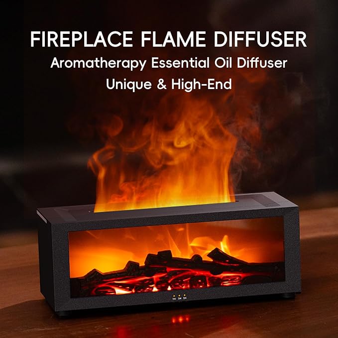 YALEDI Essential Oil Diffuser, 7 Colors Fireplace Flame Fire Oil Diffuser, 150ml Ultrasonic Aromatherapy Humidifier, Scent Diffuser with Remote Control & Timer for Home,Bedroom,Office,Yoga (Black)