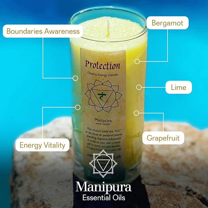 Premium Scented Candle Hand Made Chakra Energy Jar | 11 Oz Jar | Protection, Manipura| Yoga, Prayer & Meditation Candle | Long Burn 60 Hours | Essential Oils of Bergamot, Lime & Grapefruit | Aloha Bay