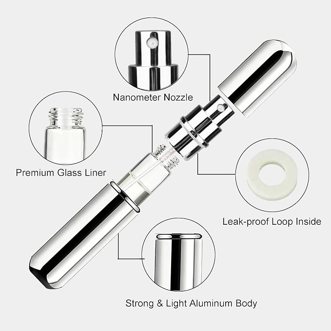 Refillable Perfume Atomizer Travel Spray Bottle for Cologne - 5ml Portable Refill Pump, Empty Mini Cosmetic Dispenser for Traveling (6 Pack, 6 Colors)