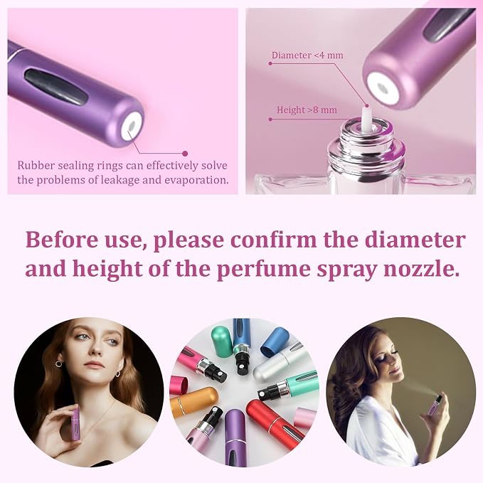 12 PCS Travel Refillable Perfume Atomizer Bottles,5ml Mini Portable Spray Bottles for Travel Accessories,Multicolor Perfume Containers