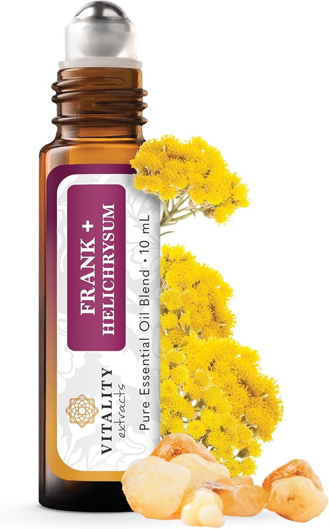 Vitality Extracts Frank+ Helichrysum Essential Oil Blend - 10ml Roll-On, Frankincense Boswellia Seratta, Aromatherapy, Soft Skin, Relief from Daily Aches & Soreness, Natural