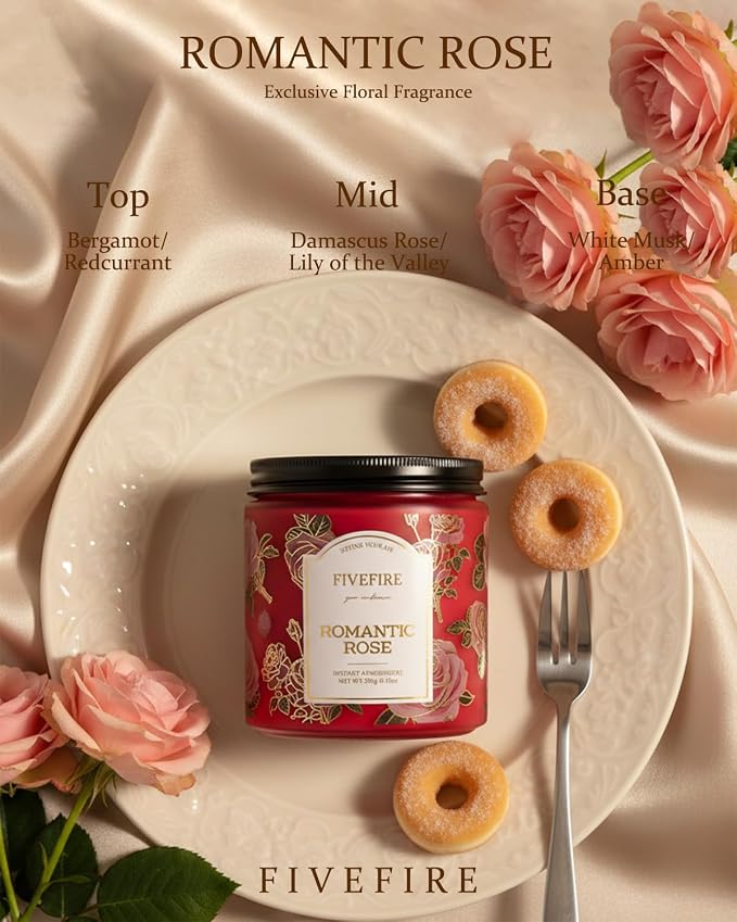 Rose Scented Candles for Home, 13oz Natural Soy Wax 2-Wick Candle, Up to 76-Hour Clean Burn, Fresh Rose Floral Home Fragrance, Romantic Botanical Jar Gift for Women, Mom, Wife