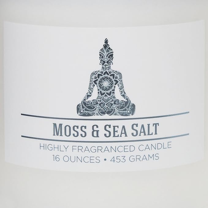 Carolina Moss & Sea Salt Scented Candle, 16 oz Wellness Relaxing Aromatherapy Candle, 2 Wick White Jar Soy Blend Wax, Candles for Home, 60H Burn - Made in The USA
