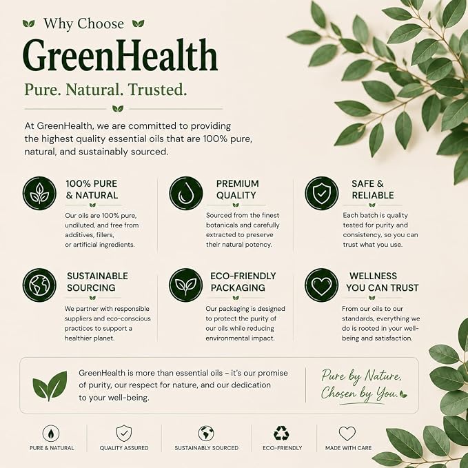 GreenHealth Eucalyptus Essential Oil – 2 Pack (4 fl oz Each) – 100% Pure & Natural – Aromatherapy Oil for Diffuser, Cleaning, and Home Fragrance – Amber Glass Bottle with Glass Dropper