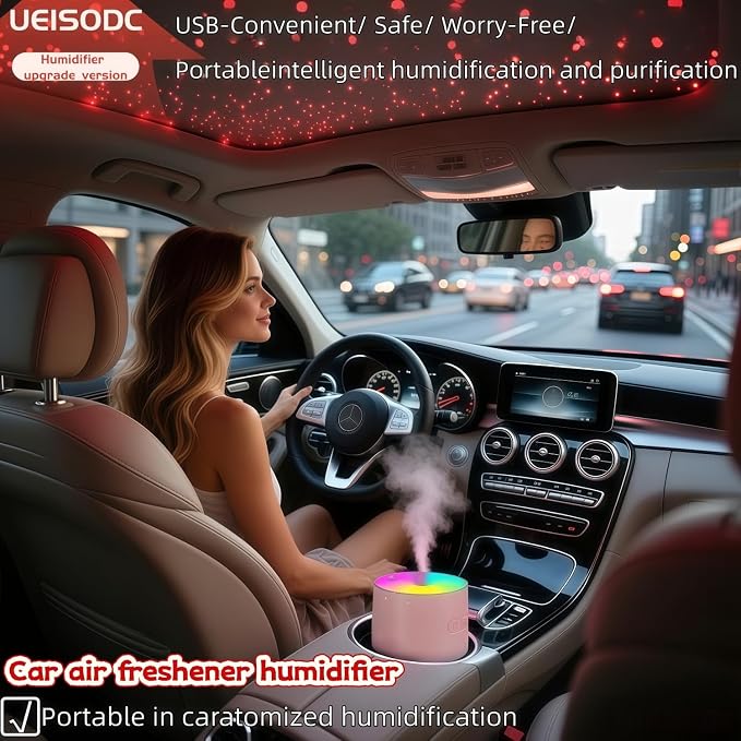 Bedroom LED Humidifier, SPA Essential Oil Diffuser, USB Car Aromatherapy Diffuser, with Auto-Shutoff, Rotatable Design, Quiet Operation, Easy Filling, and Eco-Friendly Cleaning