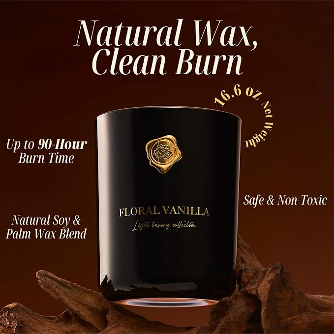 M&SENSE Floral & Vanilla Scented Candle | 90-Hour Burn, 16.6 oz | Long-Lasting for Mood Healing and Gifting | Natural Non-Toxic Soy Wax | for Bathroom, Kitchen, Office