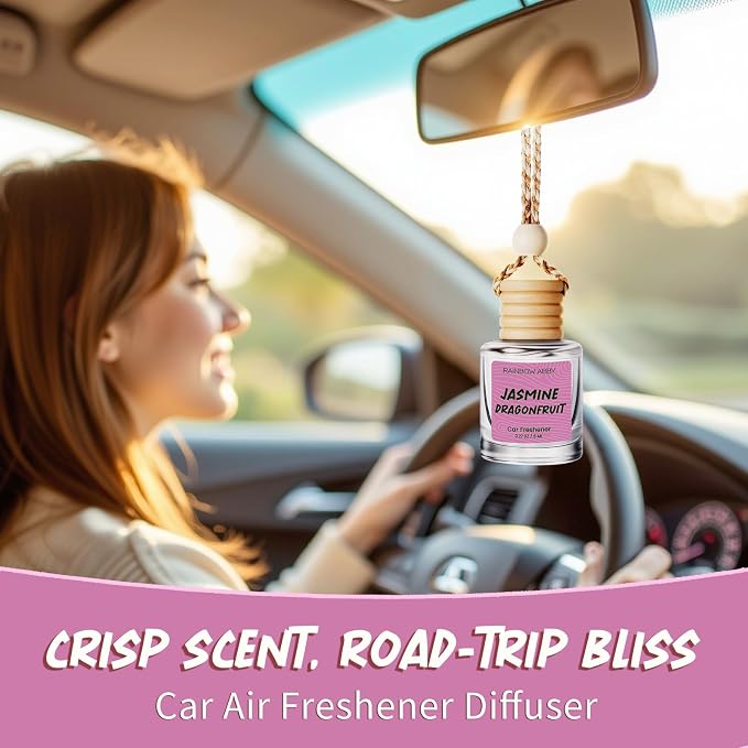 RAINBOW ABBY Hanging Car Air Freshener Diffuser 2 Pack - Jasmine Dragonfruit Fragrance Oil, 45+ Days Long Lasting, Essential Oil Diffuser for Car