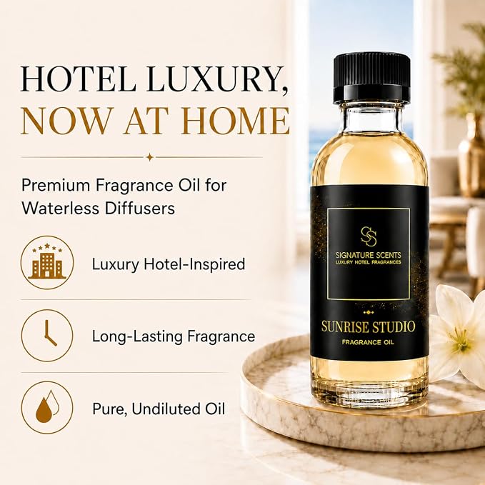 Luxury Hotel Diffuser Oil for Hotels and Homes - Aromatherapy Oils for use with an Essential Oil Diffuser at Home - Fragrance-Scent Diffuser Oil Blend (Sunrise Studio) 4.05fl oz (120ml)