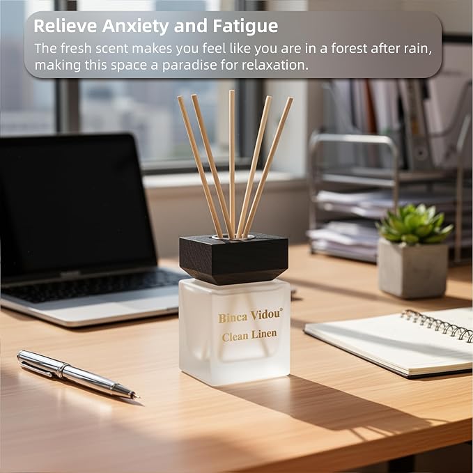 Reed Diffuser Set of 3, Binca Vidou Natural Scent Oil Diffusers with Sticks for Home Office Bathroom Aromatherapy Decor 3.38oz x 3(Lavender, Linen & Jasmine)