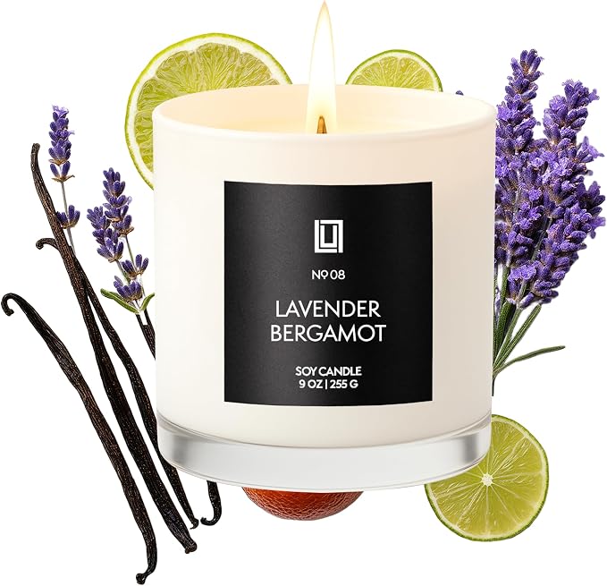 Lulu Candles | Lavender Bergamot | Luxury Scented Soy Jar Candle | Hand Poured in The USA | Highly Scented Long Lasting (9 Oz.)