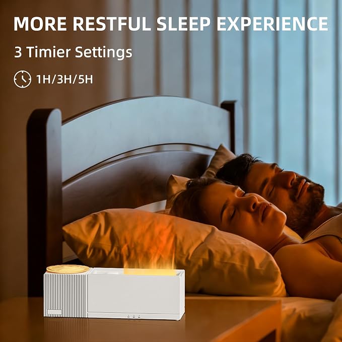 Starry Sky Aroma Diffuser with Flame Effect, 150ml Ultrasonic Essential Oil Humidifier, 7 Colors LED, Remote Control, Timer, Ultra-Quiet for Bedroom, Office, Home Relaxation (White)