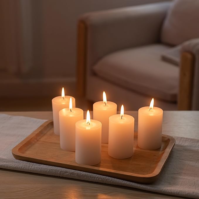 Housecret 50 Pack 2" D x 3" H White Unscented Pillar Votive Candles, Hand Poured Wax Candle (20 Hour Burn Time) Ideal Gifts for Weddings Birthdays Christmas Holidays Party
