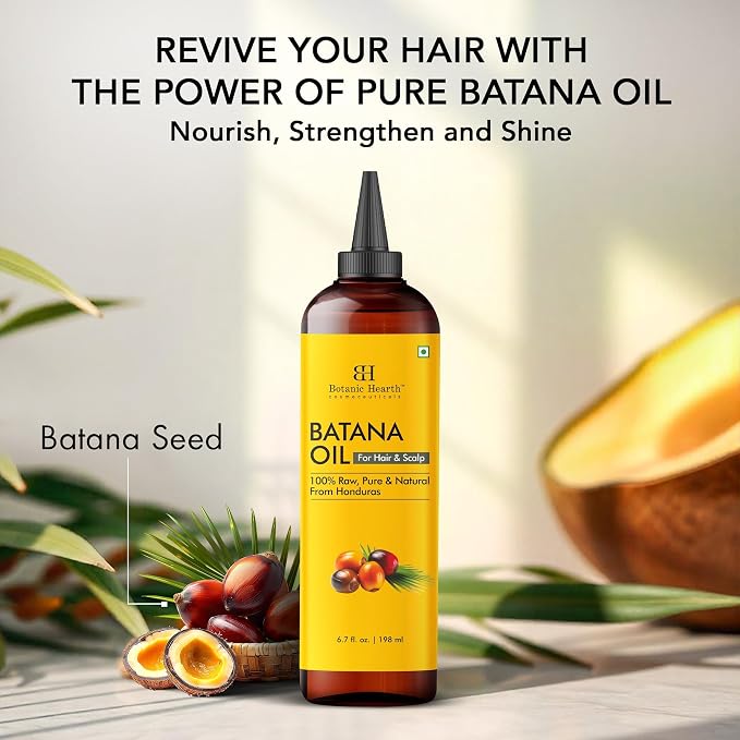 Botanic Hearth Batana Oil for Hair Growth & Hair Treatment Oils 6.7 Fl Oz | Dr Sebi Inspired, 100% Raw & Pure Batana Oil | Scalp & Hair Treatment for Thickness & Strength | All Hair Types