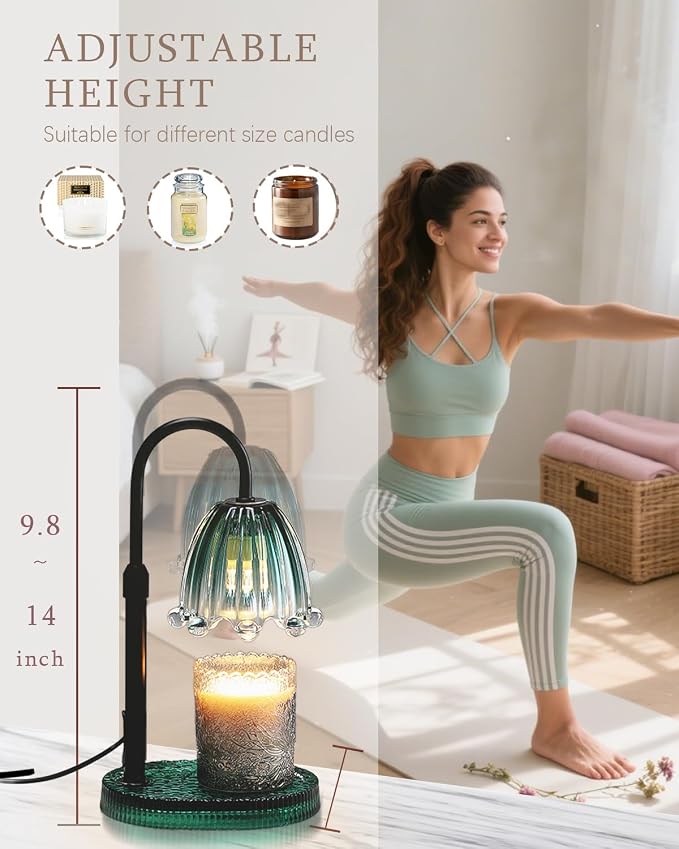 Flower Candle Warmer Lamp with Timer & Dimmer, Mothers Day Gifts for Mom Women, Adjustable Height Floral Candle Warmer for Jar Candles, Girly Wax Melter, New Home Office Decor (Green-Flower)