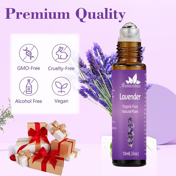 Lavender Essential Oil Roll On for Bedtime & Relaxation, Pre‑Diluted Calming Aromatherapy for Pillow, Pulse Points, Skin & Massage, Portable 10mL Rollerball – Mumianhua