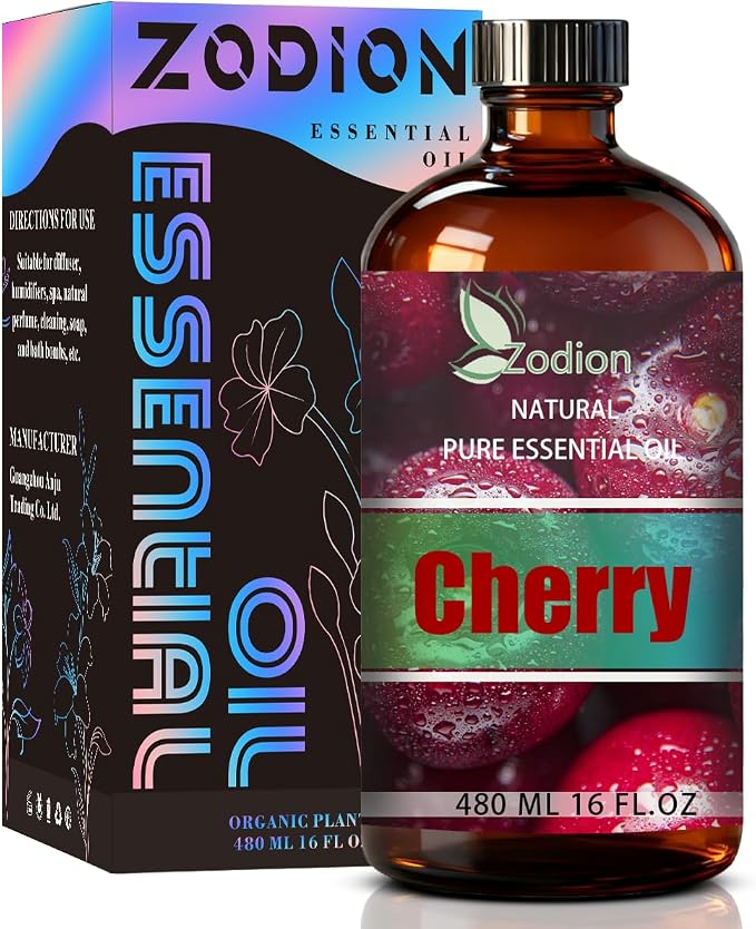Cherry Essential Oil - Cherry Fragrance Oil for Diffuser, Massage, Humidifier, DIY Candle, Soap Making, Home, Bath, Yoga - 16 fl oz (480ml) - ZODION Cherry Essential Oils