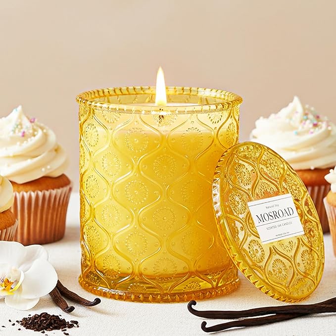 Vanilla Cupcake Scented Jar Candle for Home - Warm Vanilla Sugar & Vanilla Bean Natural Soy Candle, Luxury Aromatherapy Candles for Cozy Home Scented, Gifts for Women & Mom,Bakery Scent & Relaxation