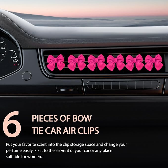 KVAEY 9 PCS Pink Bow Car Air Freshener, Automotive Cute Pink Bow Air Outlet Clips with Scent Pieces, Universal Coquette Car Air Vent Diffuser for Women and Girls (Rose Red)