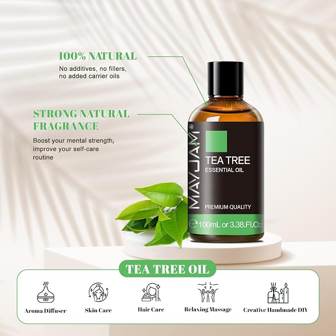 Tea Tree Essential Oil for Diffuser, MAYJAM Pure Essential Oils, Huge 3.38FL.OZ Bottle, Tea Tree Oil with Glass Dropper