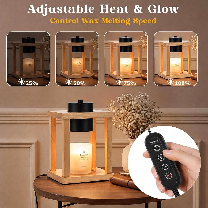 Candle Warmer Lamp Wood with Timer, Dimmable Electric Candle Lamp Warmer for Jar Candles, 2 * 35 Watt Bulb, Birthday Gifts for Women Mom, Decorative Wooden Candle Lamp for Bedroom Home Decor