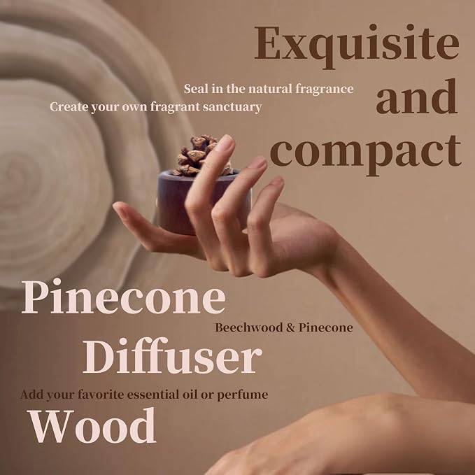 Pinecone Passive Diffuser - 2 Pack Natural Materials Essential Oil Diffusers Set, Needed for Small Spaces, Aromatherapy for Desk, Office, Home, Bedroom or Car Decor