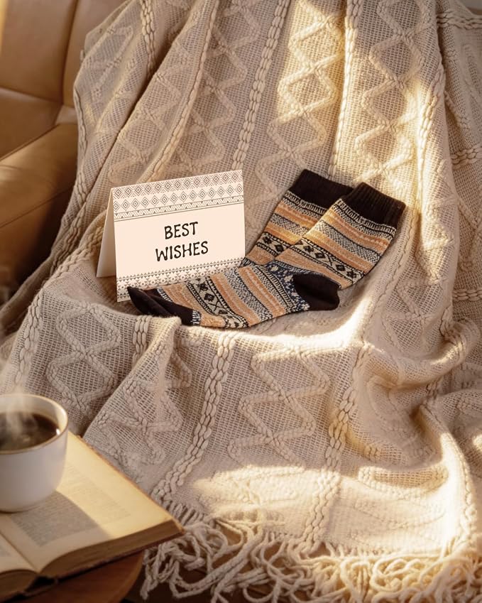 Boho Spa Gift Basket for Women - Unique Bohemian Basket with Soft Blanket, Warm Socks, Blank Card, Boho Gifts for Women, Birthday, Get Well, Self Care, Thinking of You