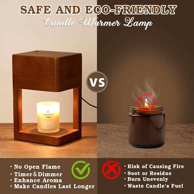 Wood Candle Warmer Lamp with Timer Dimmer, Birthday Gifts for Women Men Electric Candle Lamp Warmer for Jar Candles, 2 * 35 Watt Bulb, Home Decor Wooden Candle Lamp for Bedroom