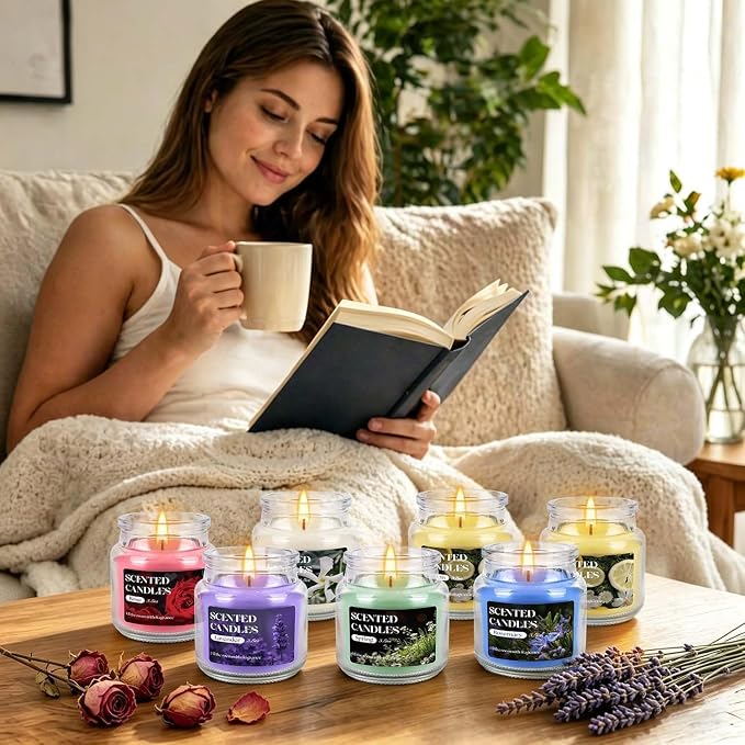 12 Pack Scented Candles Set - 3.5oz Soy Wax Aromatherapy Candles with 6 Fragrances, Long Burning Glass Jar Candles for Home Bedroom Kitchen Bathroom Dining, Gift Set for Women Men