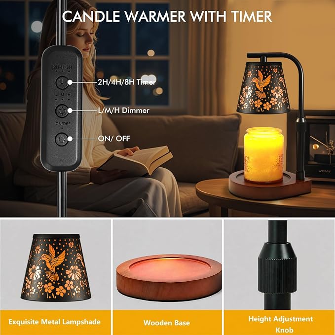 Candle Warmer Lamp with Timer & Dimmer- Electric Wax Melt Warmer with Adjustable Height for Scented Candles, Home Décor Fragrance and House Warming Birthday Gifts for Women Mom